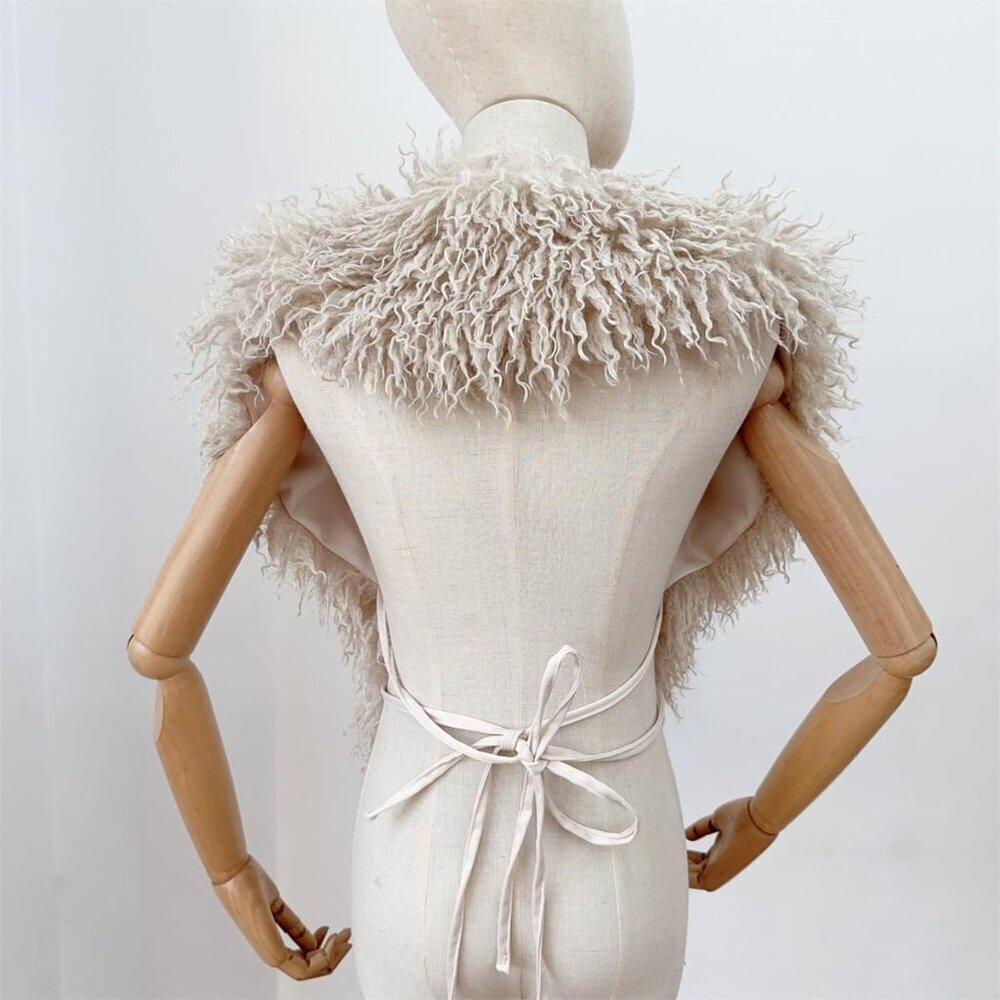 Women's Faux Fur Vest Tank Top Sleeveless Back Tie Halter Shaggy Waistcoat - Picture 5 of 6